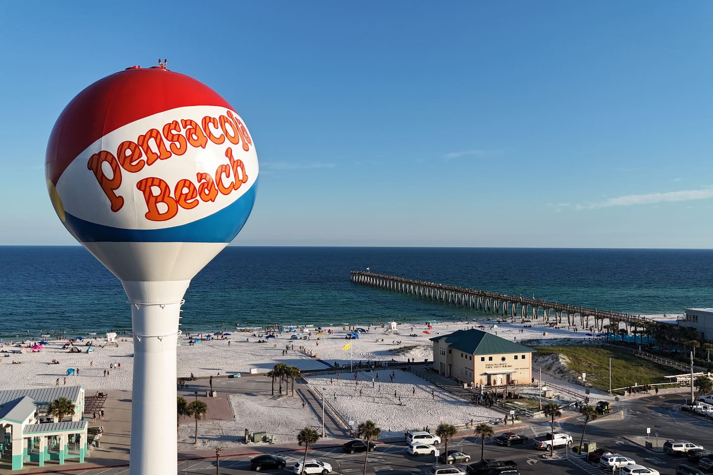 Pensacola Beach's iconic watertower and fishing pier
