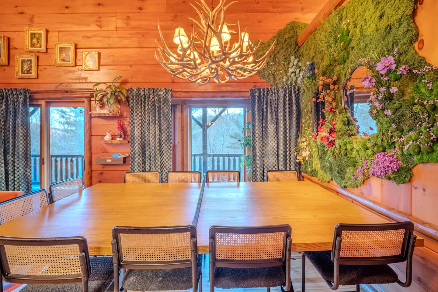 Our dining area seats 10 and converts to a ping pong table. 