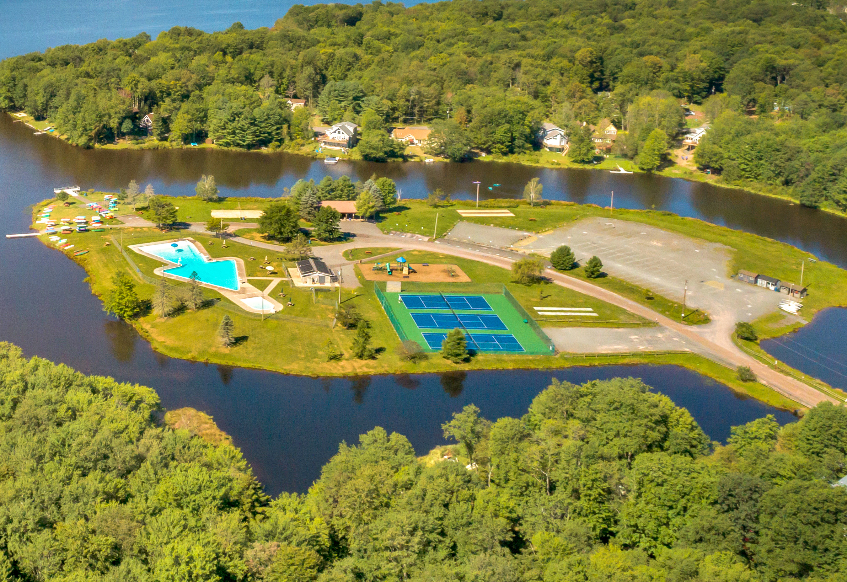 Island Pool and Complex - Community Amenity - Arrowhead Lake - Serhii Vacation Rentals | Pocono Mountains