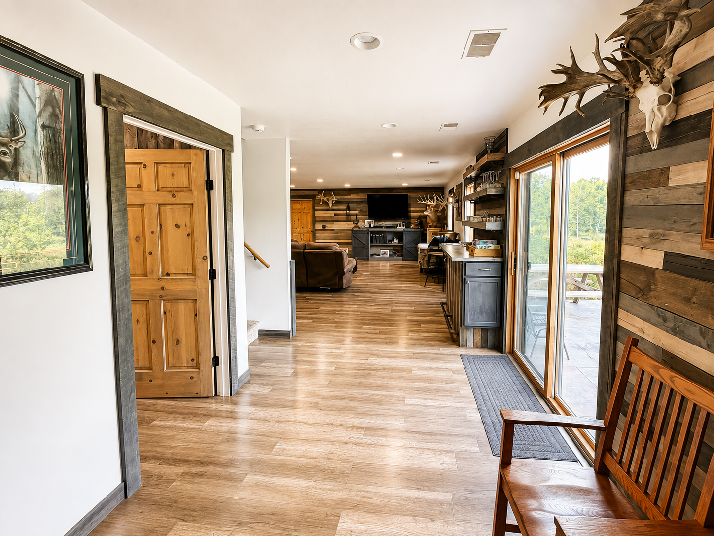 Bright interior layout connecting the lodge kitchen, dining, living, and sleeping areas, making it easy for families and groups to spread out while still enjoying time together.