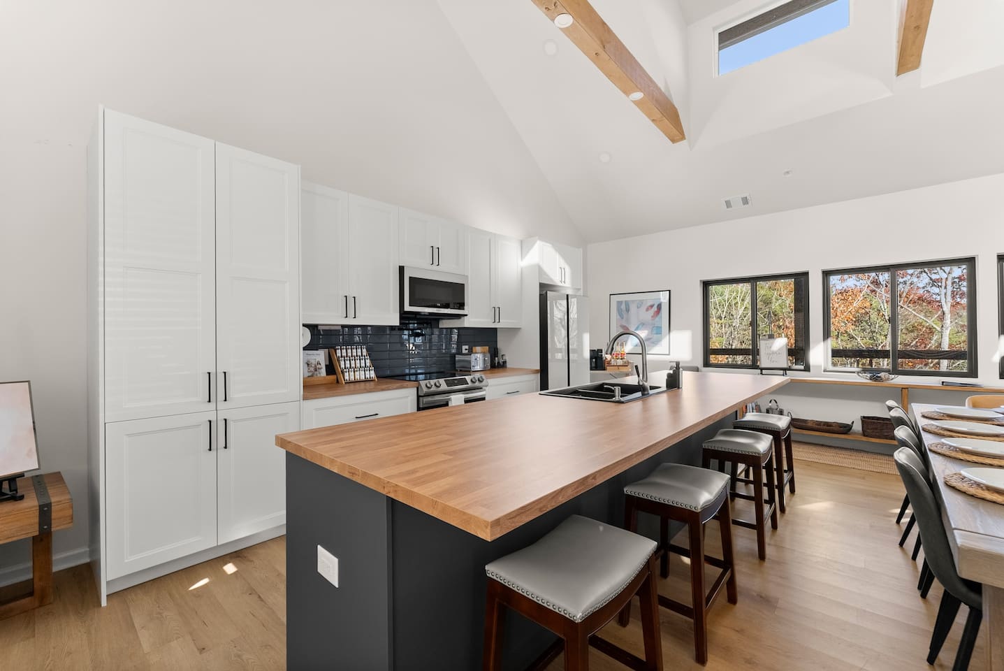 Spacious kitchen featuring beautiful wood countertops—fully equipped for cooking and entertaining.