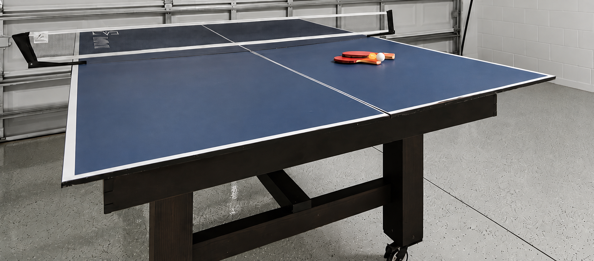 Table tennis in the private garage game room.
