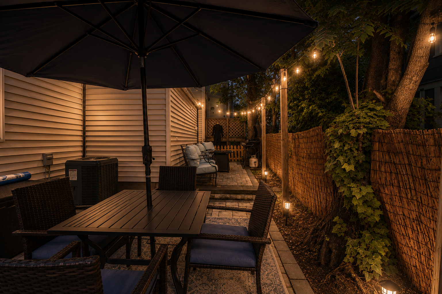 Even after the sun sets, the dining table is a guest favorite. Pour a glass, settle in, and let the night stretch long in your own backyard with the perfect vibe.