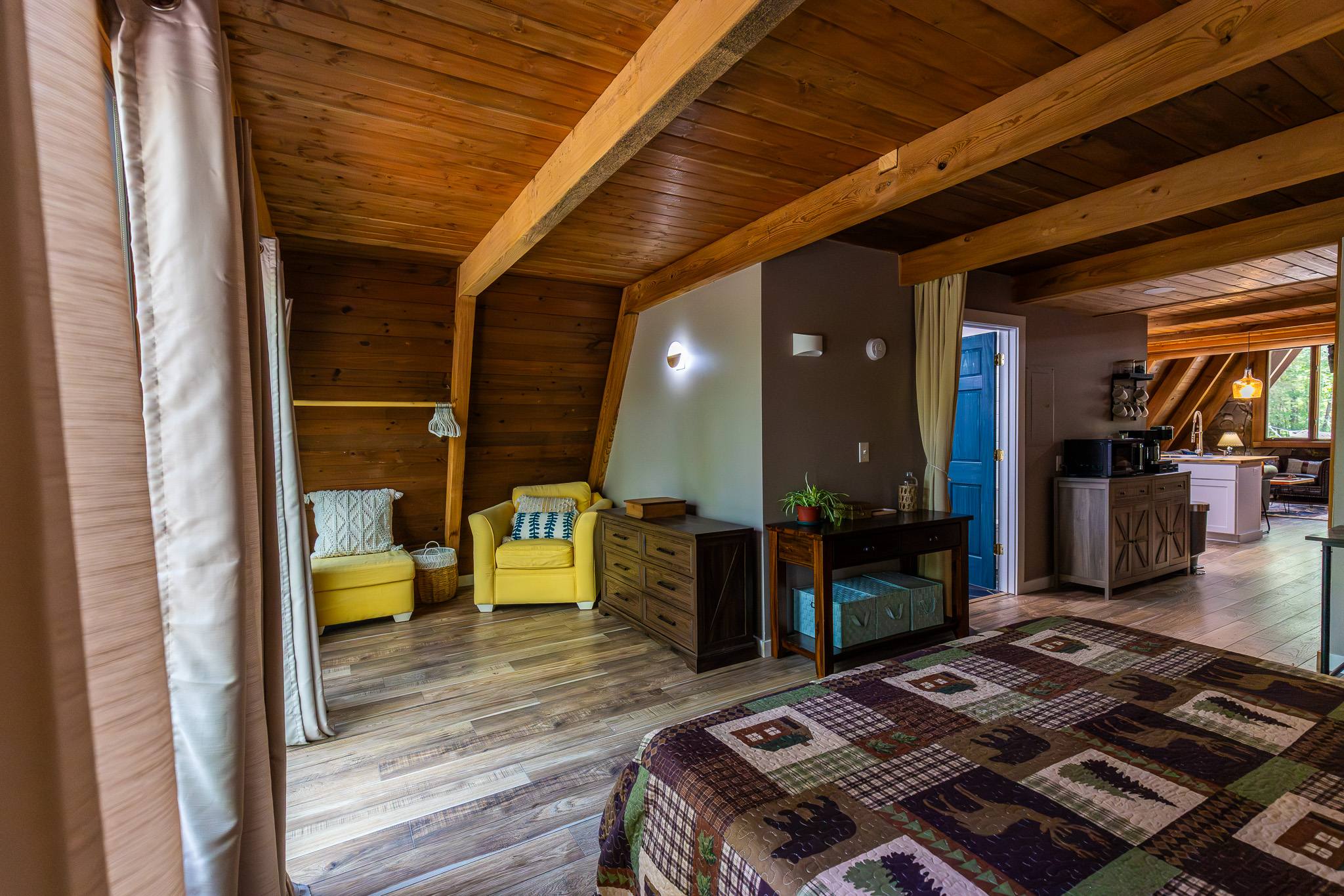 Relax, read a book, or enjoy conversation in the sleeping area’s side chair.