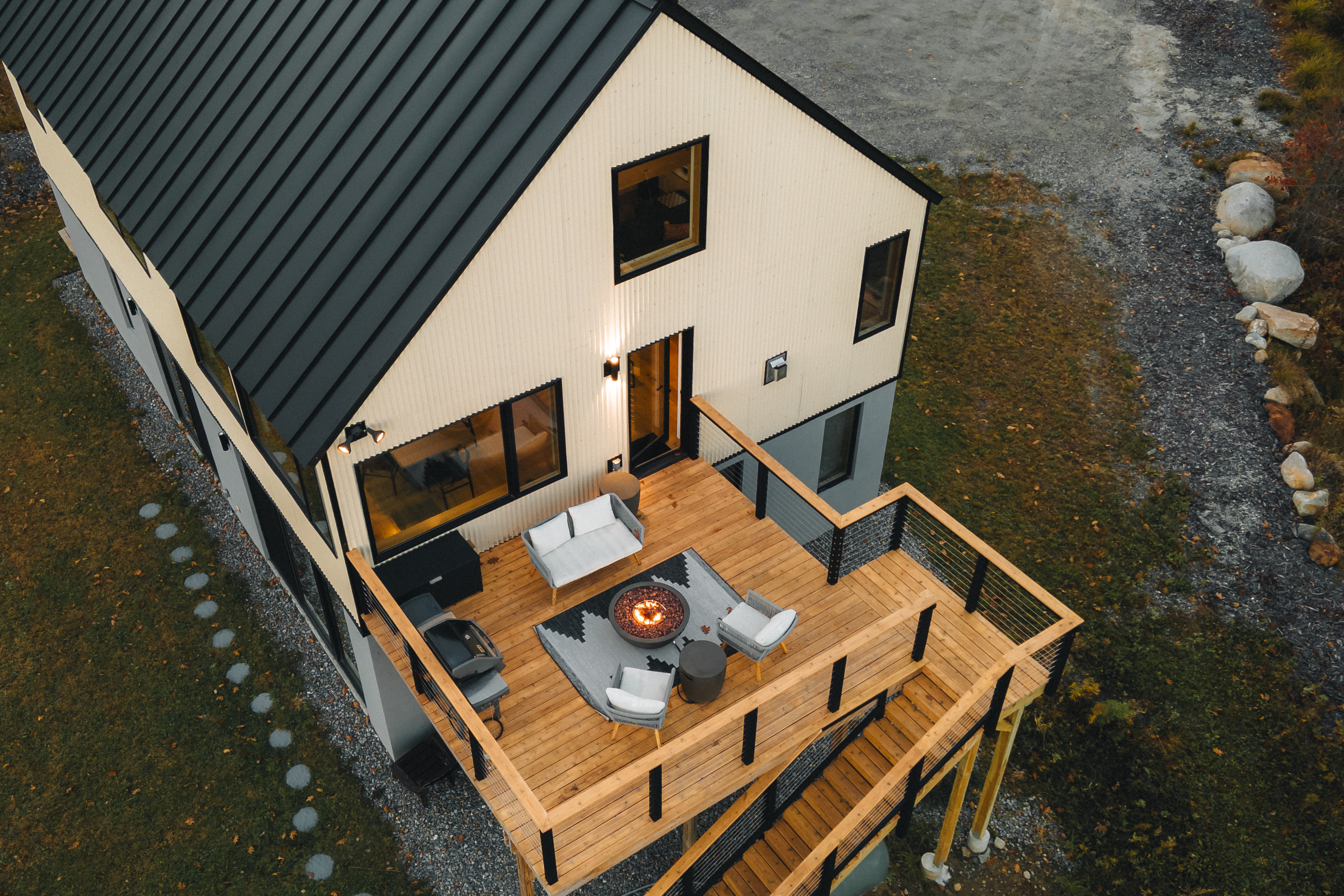 Elevated deck overlooking the property