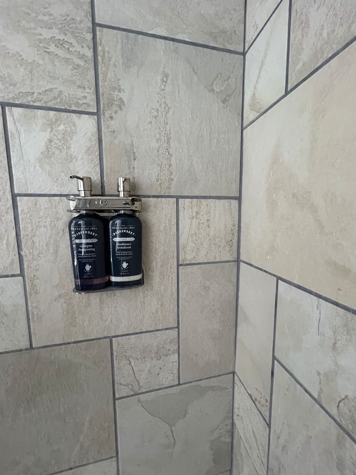 Each of our 4 full-bathroom comes equipped with full-sized shampoo, conditioner and body soap for your traveling needs. 