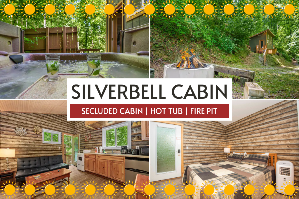 Silverbell Cabin offers seclusion with a hot tub, fire pit, and peaceful views—great for couples or small families.