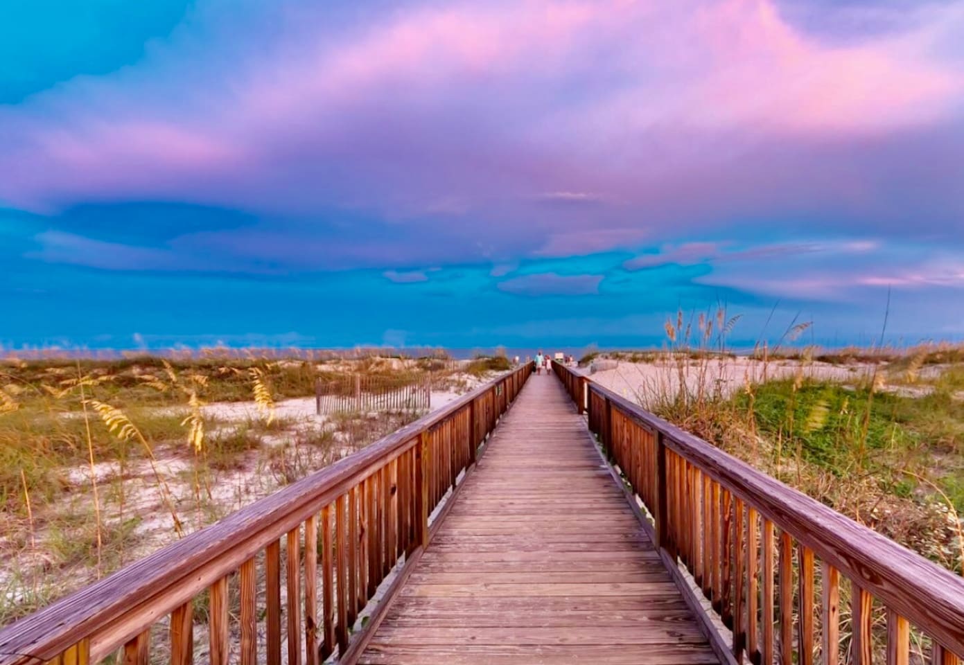 Beach boardwalk at sunset
