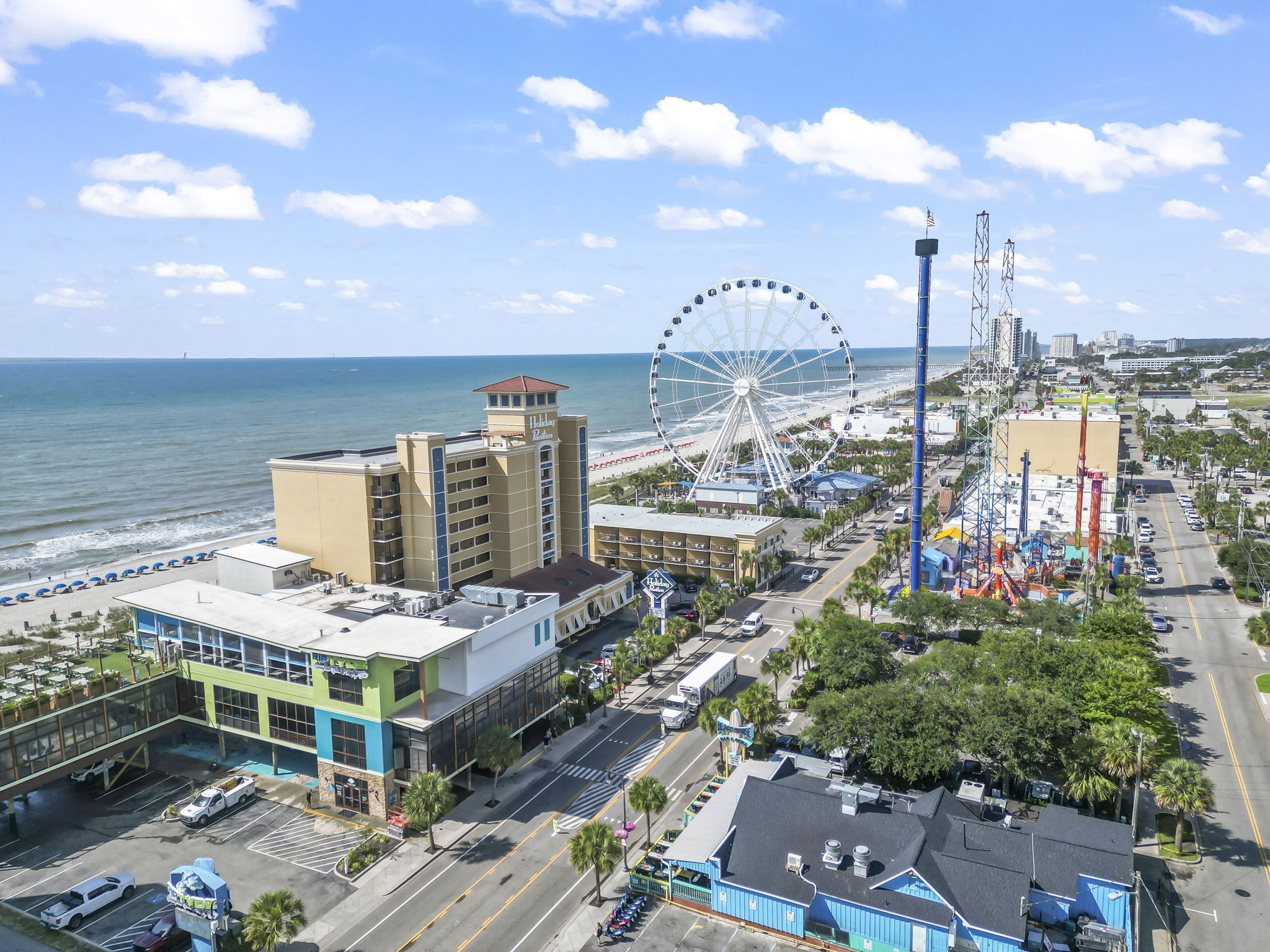 Right next to the Skywheel and Boardwalk. Located in the heart of Myrtle Beach, access everything you need right at your doorstep.