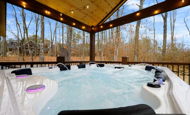 Relax under the stars in the private hot tub