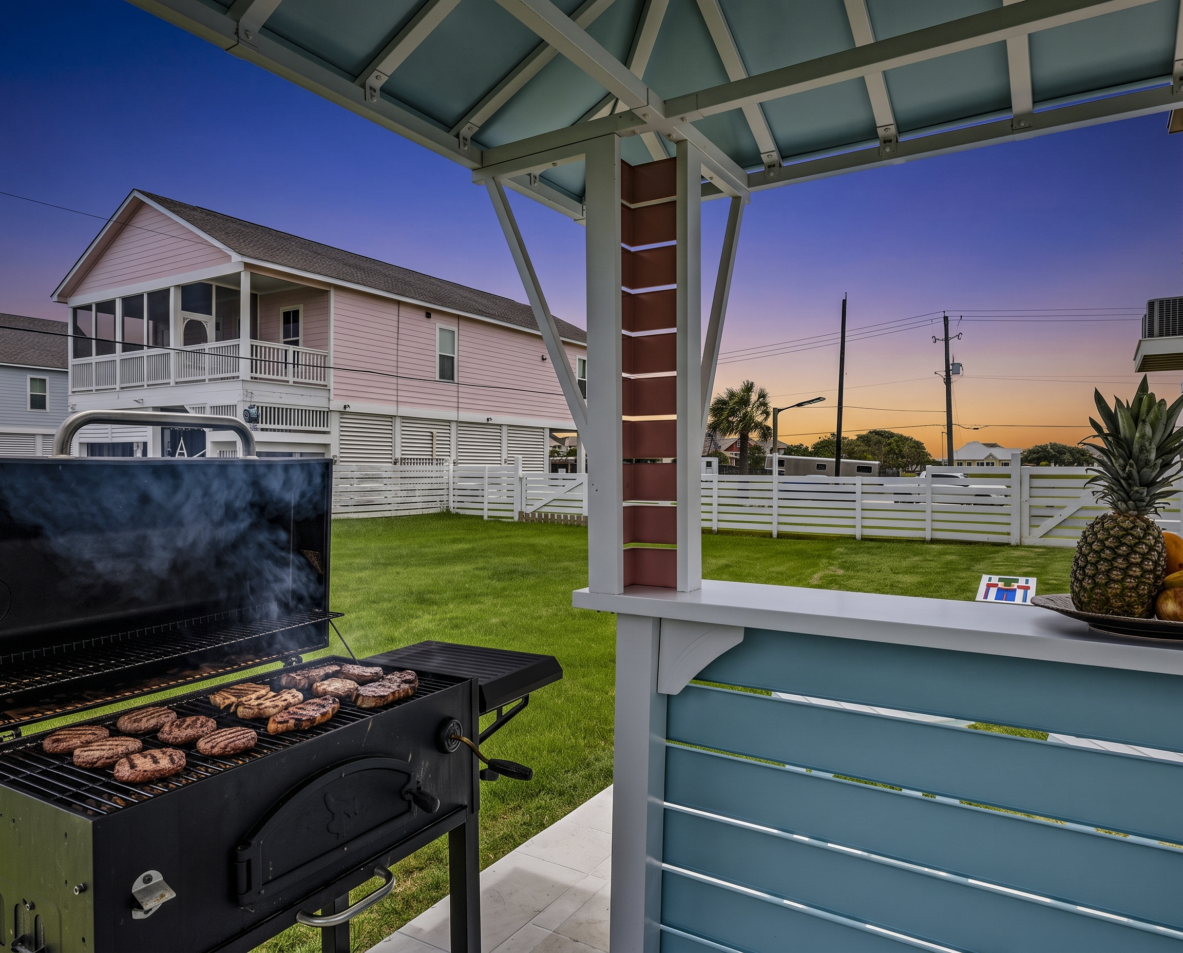 Coastal Gazebo & BBQ Area
Gather under the charming coastal-style gazebo and fire up the barbecue for unforgettable outdoor meals with family and friends.