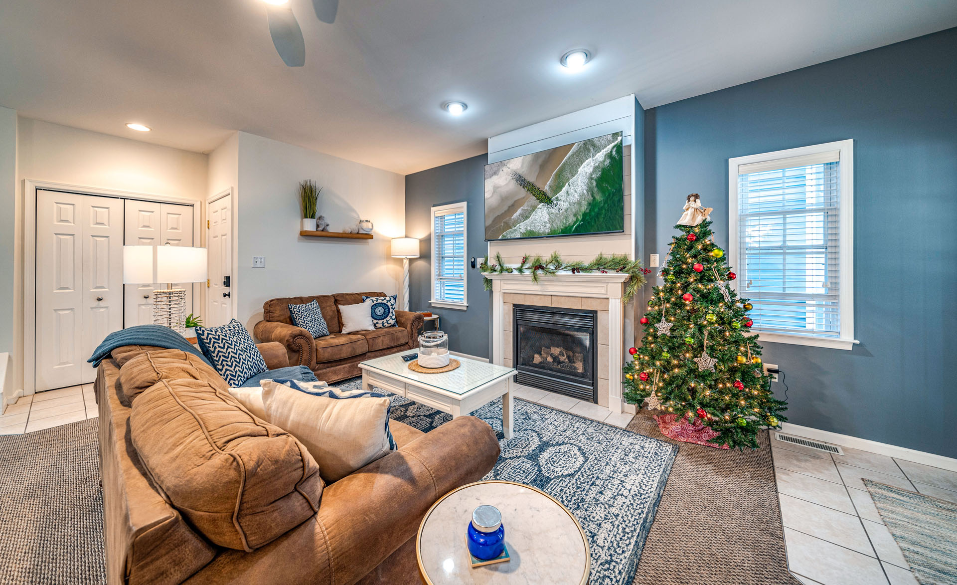 Living room area with a Christmas setup
