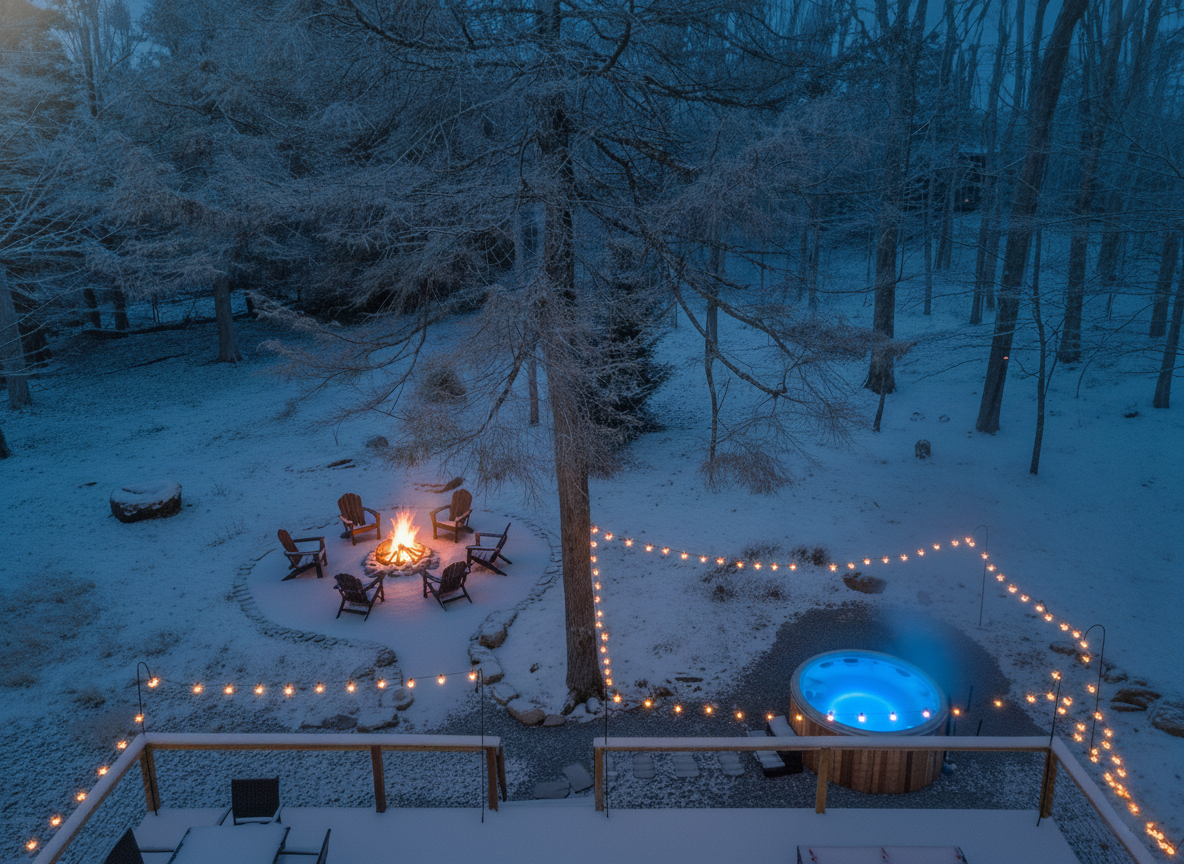 Soak and watch the fire in your private oasis