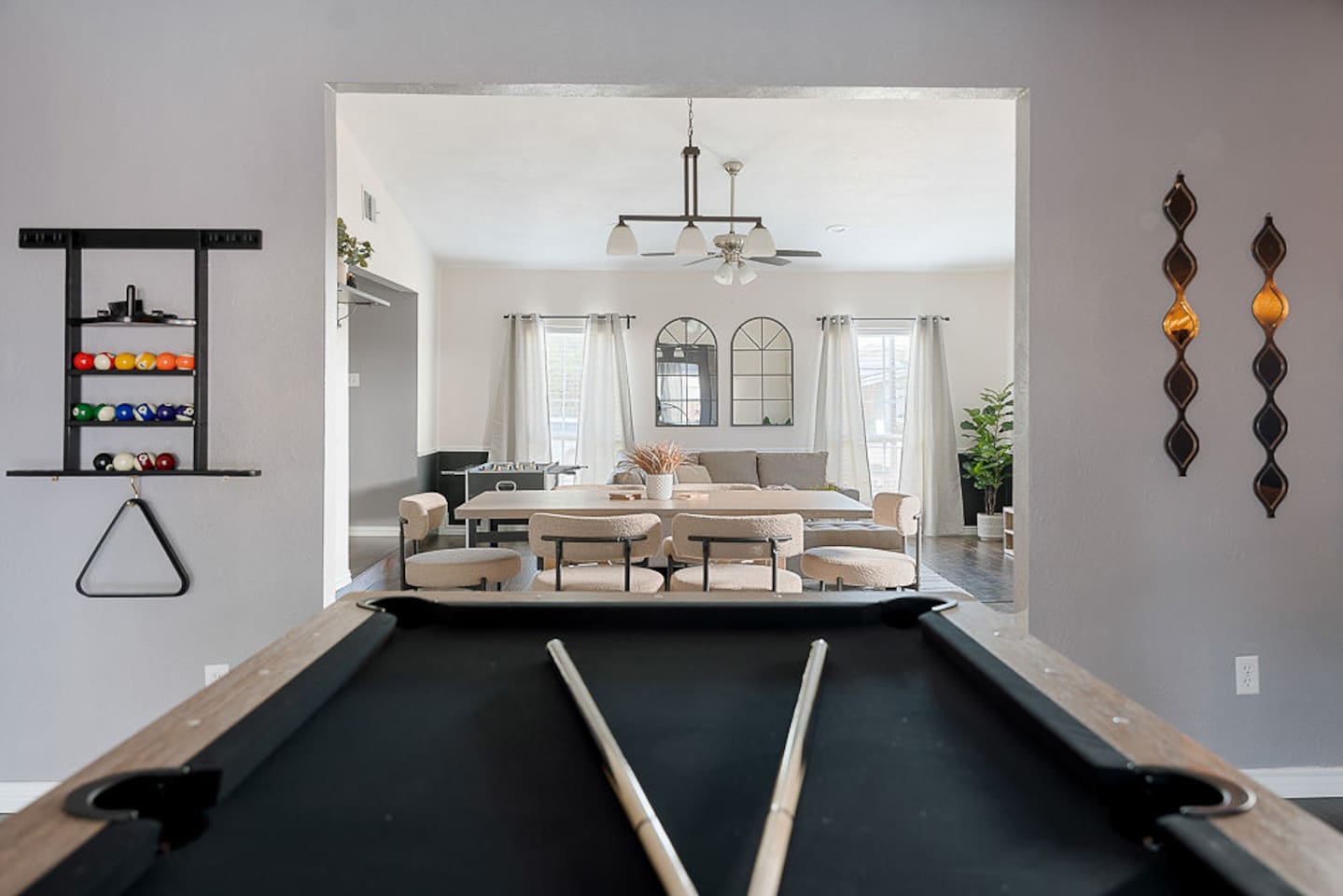 Have some fun with this chic, fully-equipped pool table during your stay