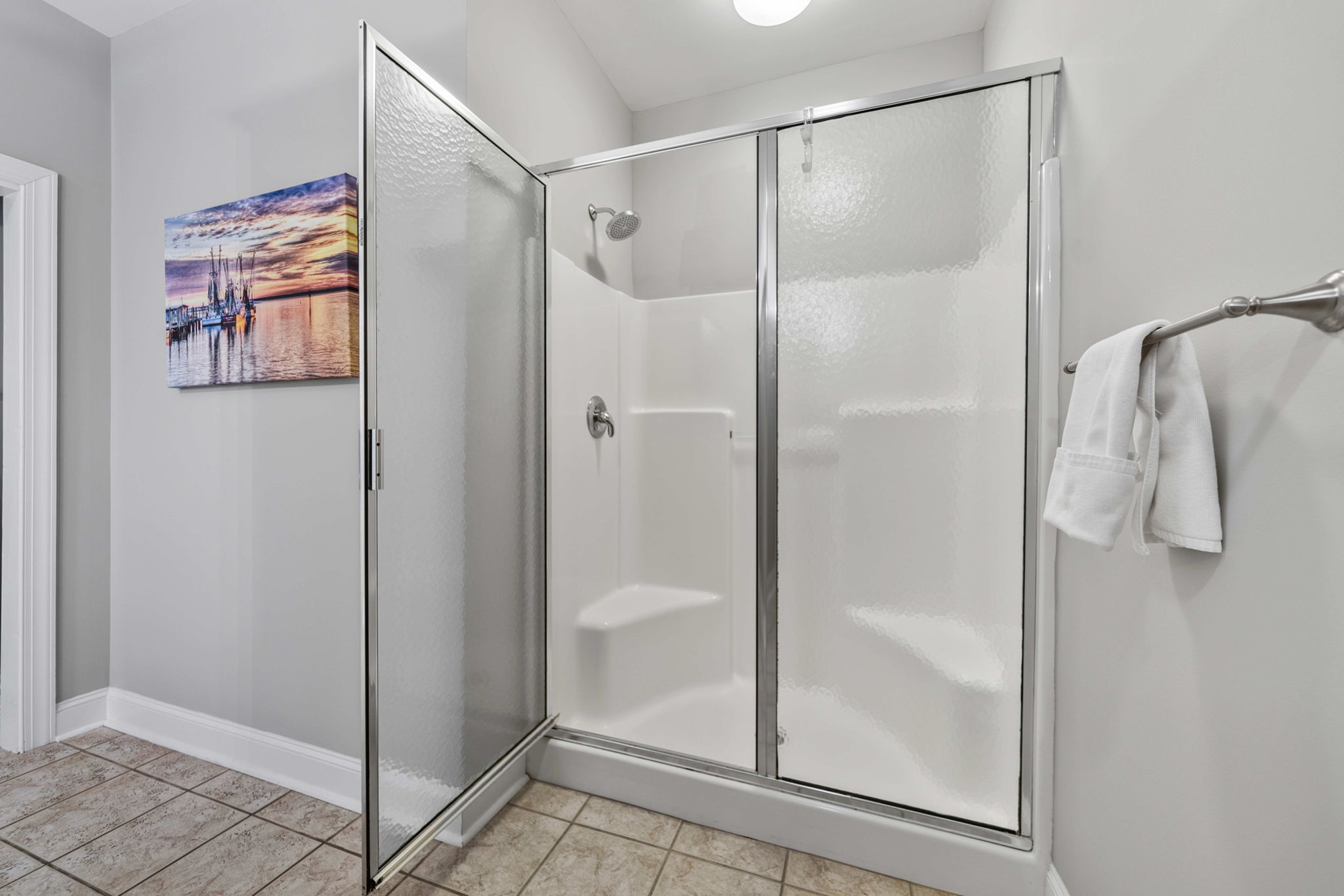 Bathroom 1: Primary Ensuite Bath  | Morning Sunrise | 302 Oceanview | 1116 Ocean Blvd, Isle of Palms, SC | IOP Escapes