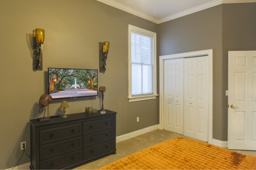 Ample closet space provides convenience for longer stays.
