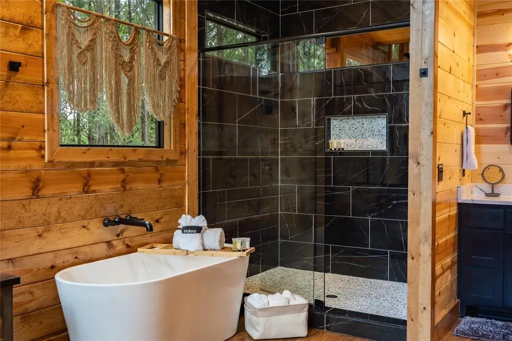 End your day in the oversized soaker tub.