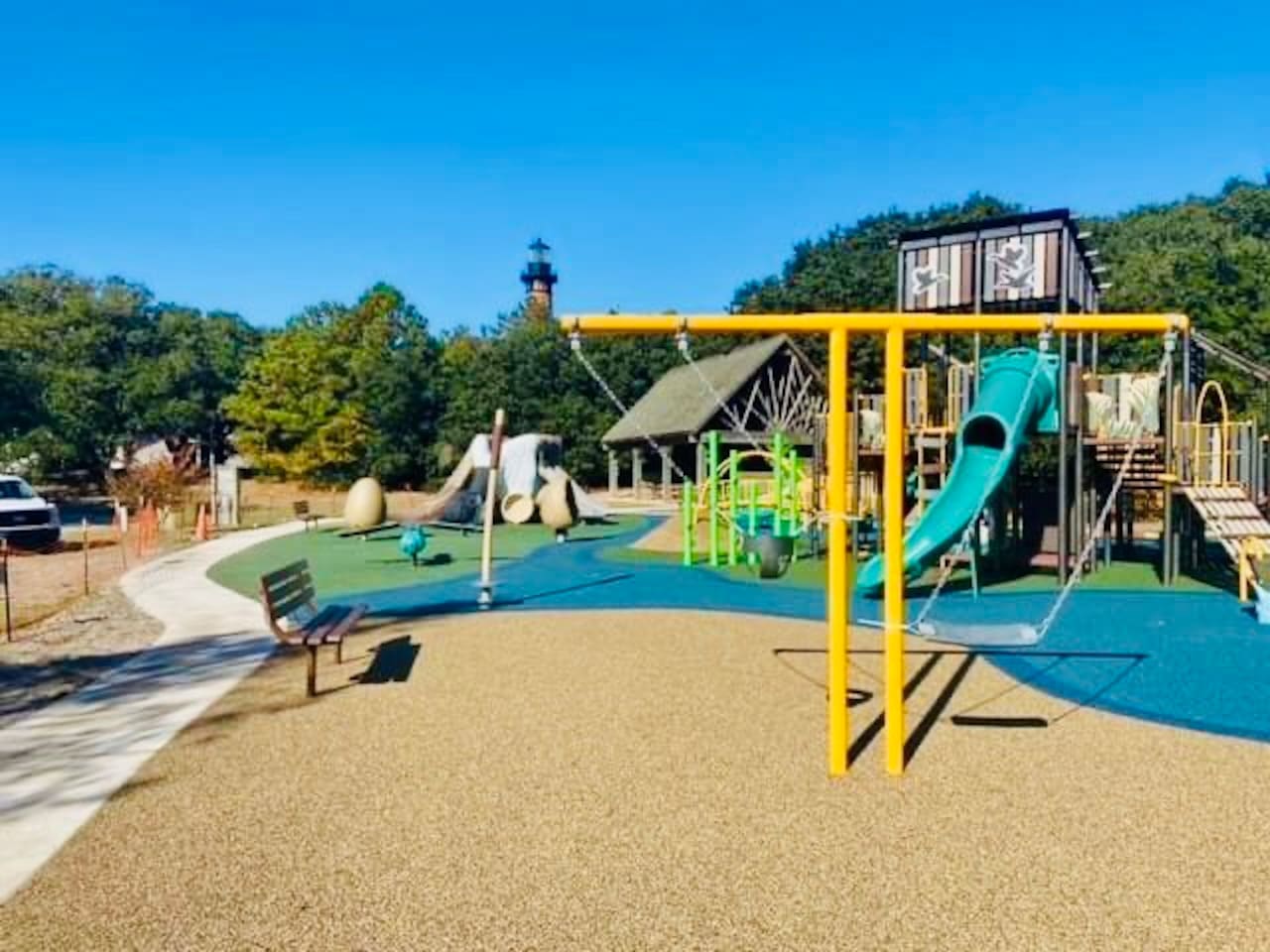 New playground in Historic Corolla park directly across from the Beach Club at Whalehead.