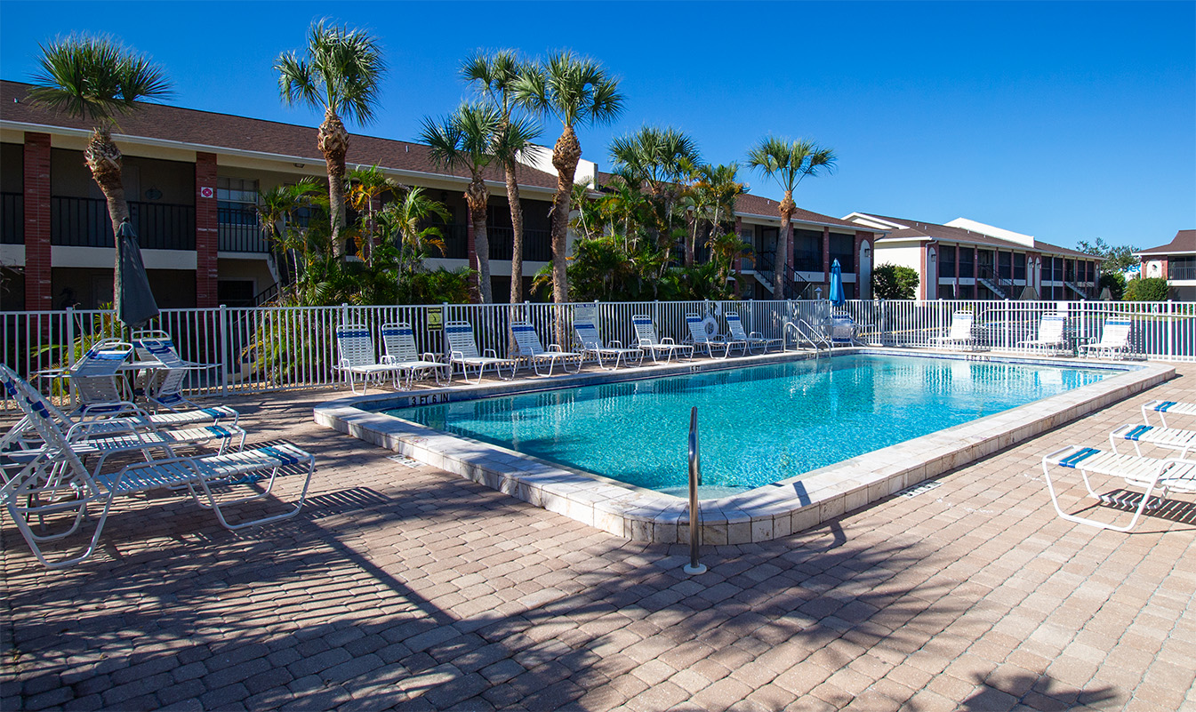 Heated resort-style pool at our Englewood Florida vacation rental condo.