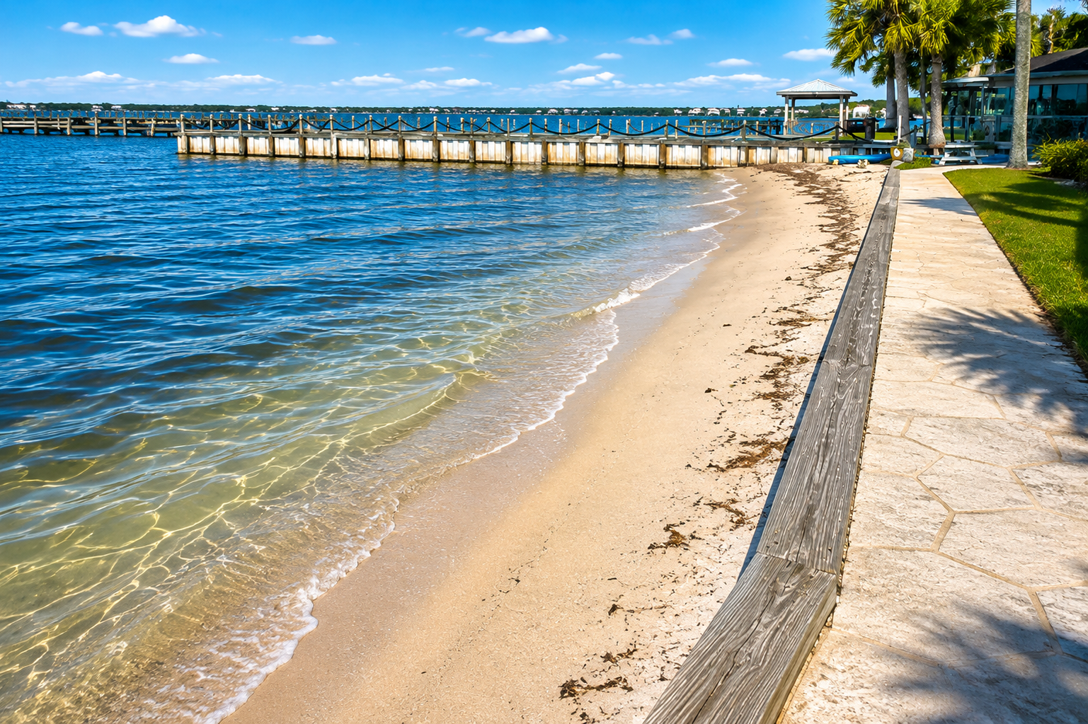 Enjoy the peaceful bayfront shoreline right at the property—perfect for relaxing by the water and soaking up the Florida sunshine. 