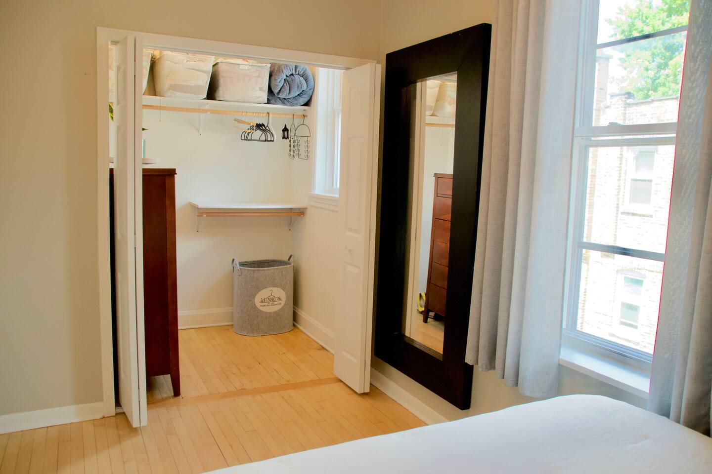 Bright and spacious bedroom with plenty of closet space.