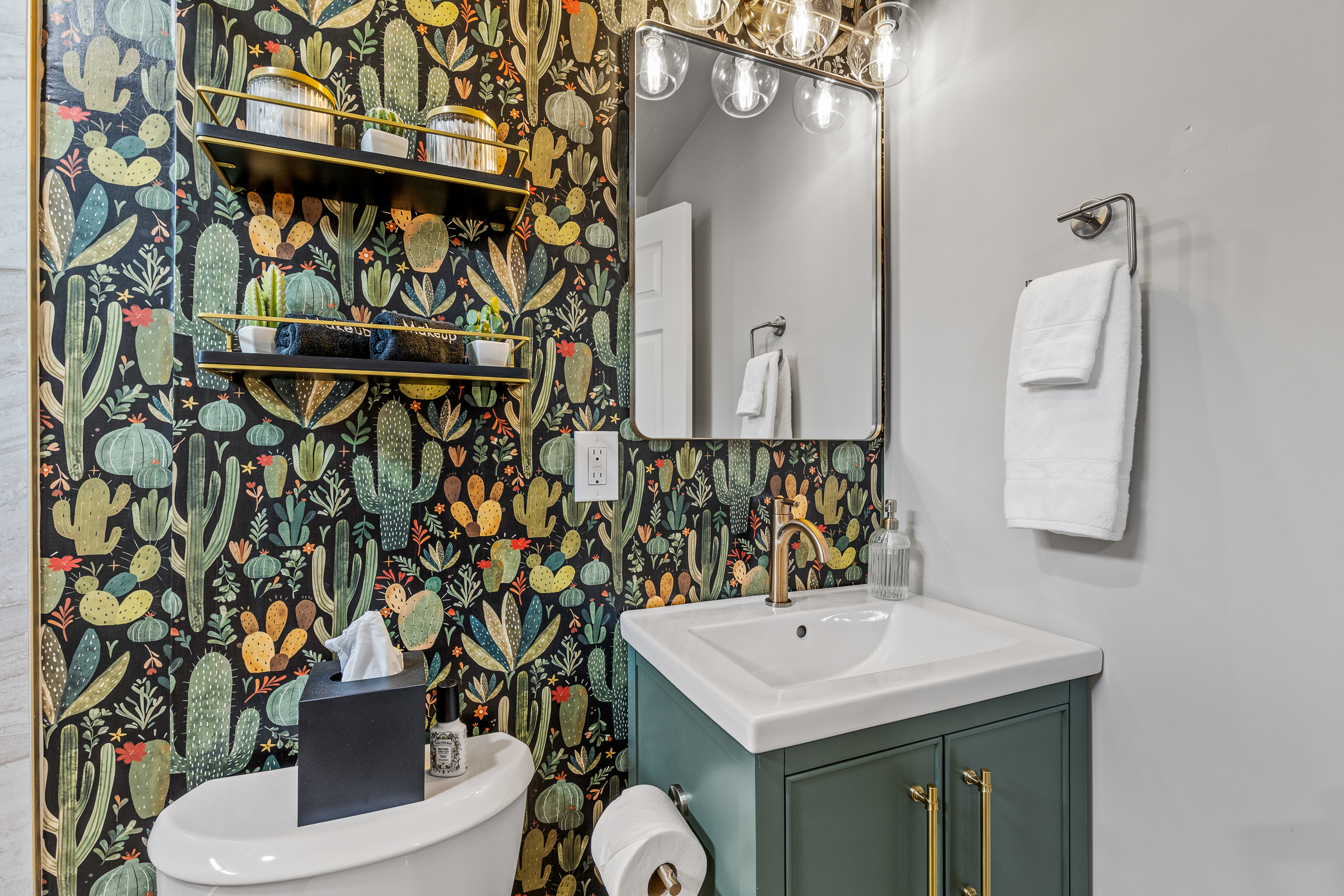 Playful southwest charm meets modern elegance - your spa-like bathroom is stocked and ready to refresh.