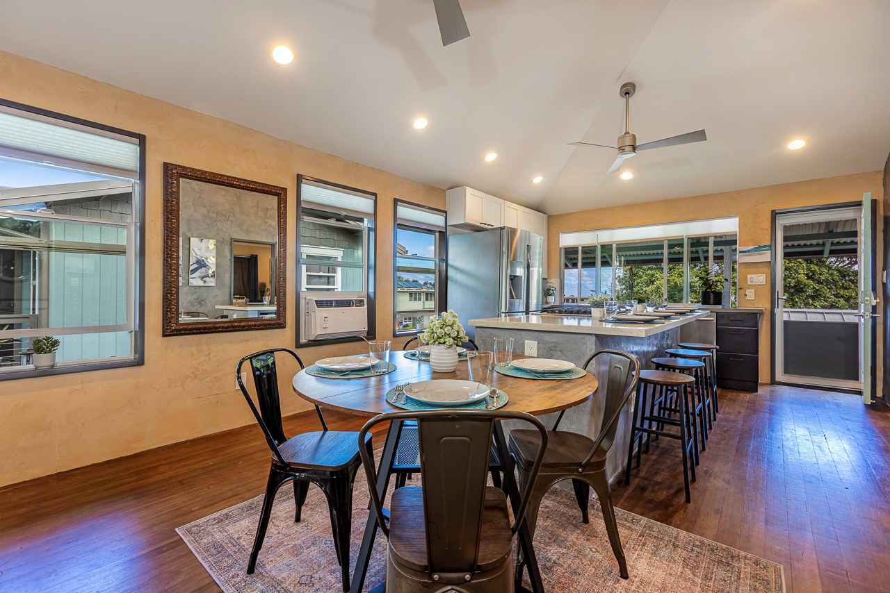 Cozy up to the bar or choose the lower seating at the table