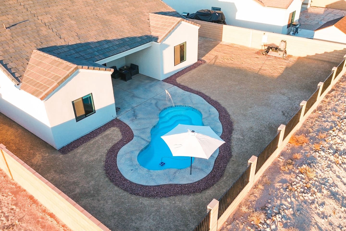 Aerial view of the spacious backyard