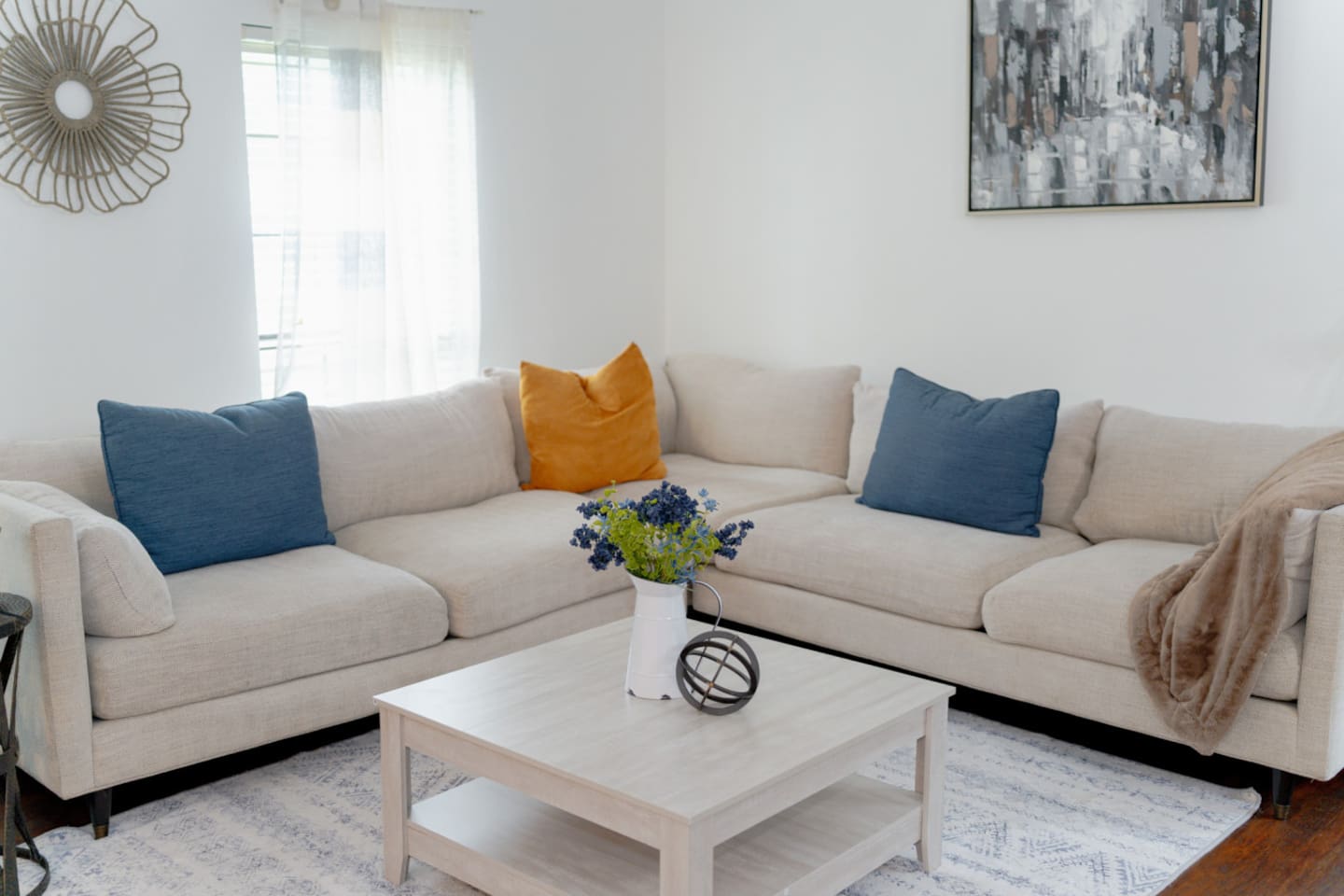 Spacious sectional sofa for lounging with family and friends.
