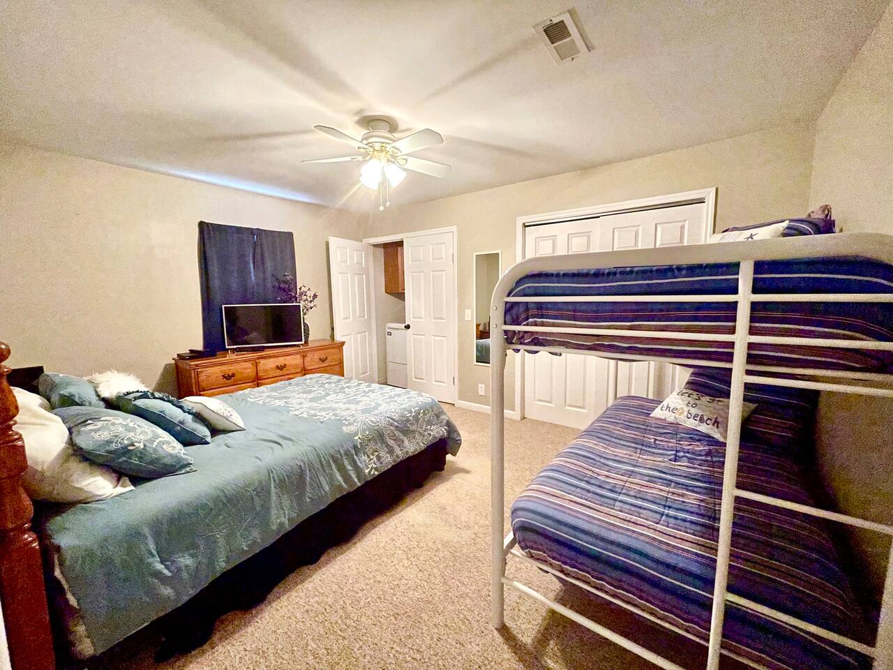 2nd Bedroom with Queen Bed and Twin Bunk Beds. TV, large closet, washer and dryer