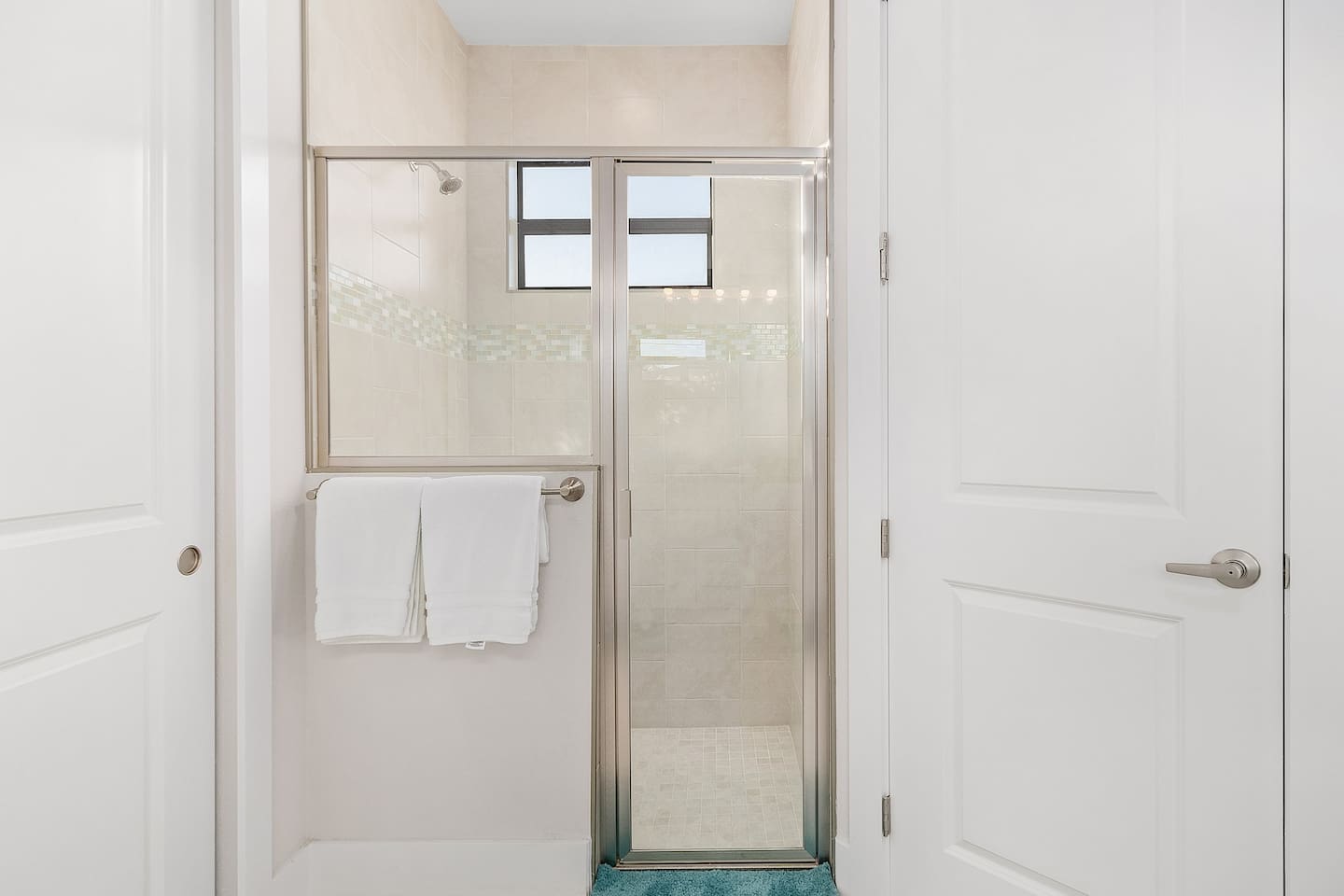 1st Primary ensuite bathroom with dual sink and shower 