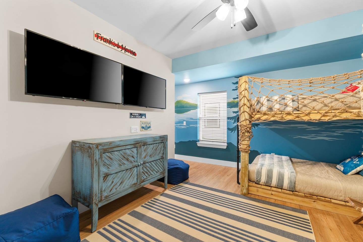 Our kids room has a Nintendo classic arcade or bring your own and connect to the 2nd TV.