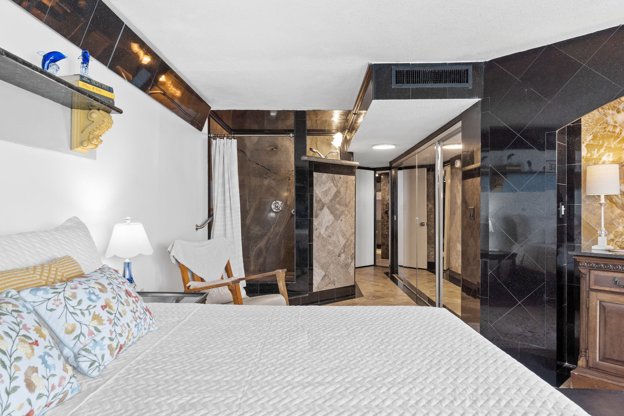 Bedroom 1 with King Bed, Balcony Access, and Beach Views