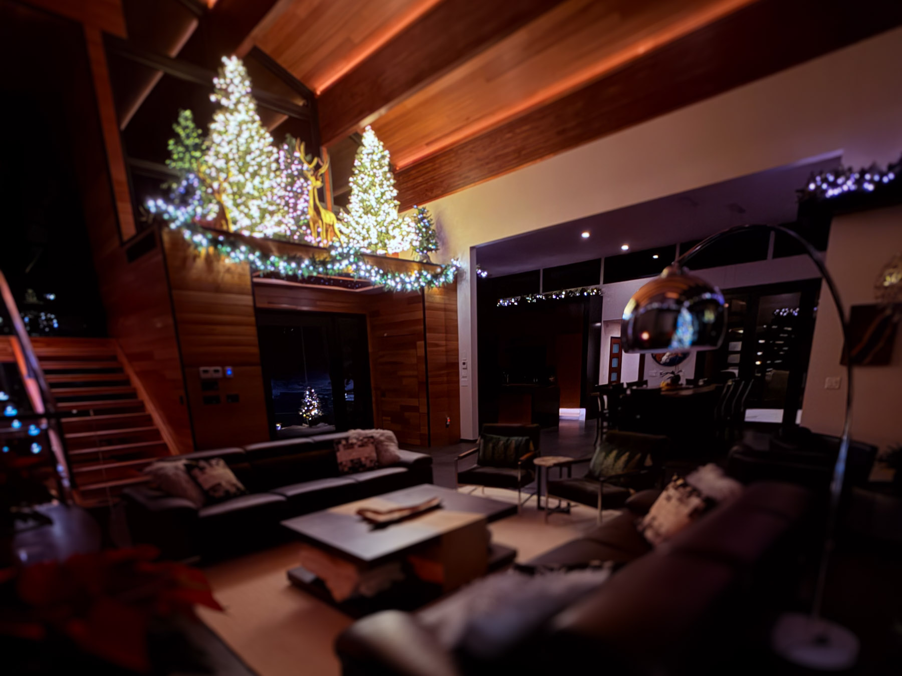 Living room Christmas lights over the entry at Sunset Falls &mdash; Berkshires