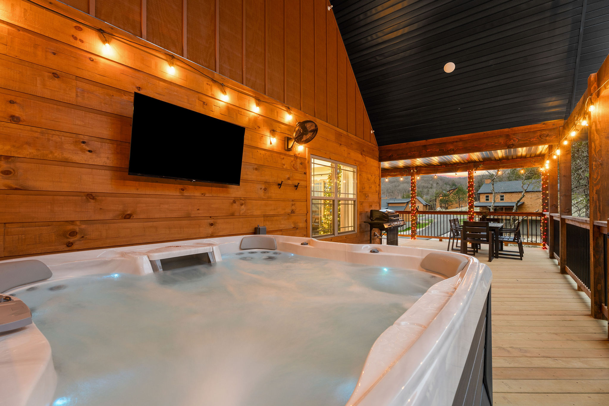 A view of the hot tub for unwinding after a full day.