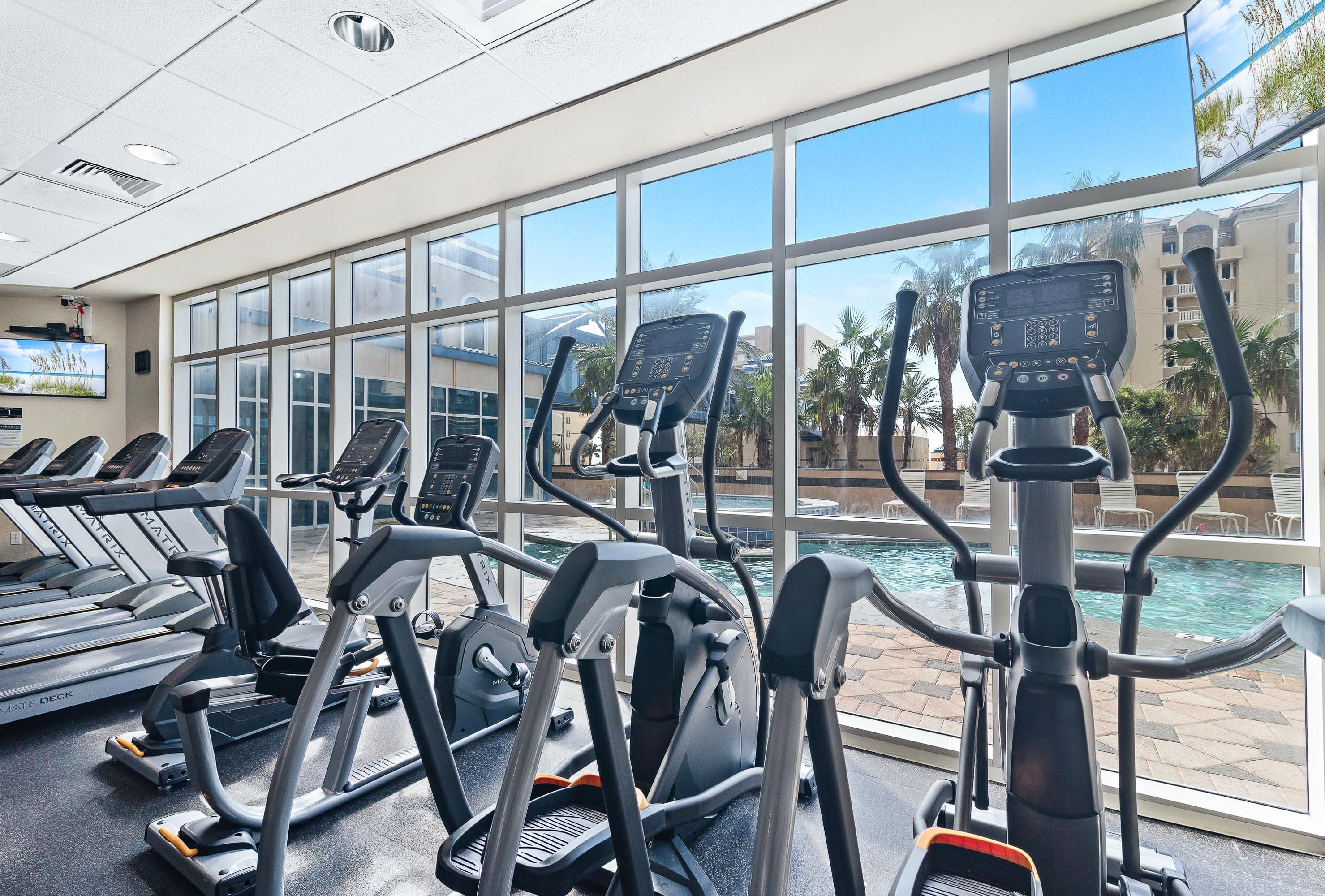 Stay active during your vacation in our fitness center with stunning ocean views.  Your well-being is our priority.