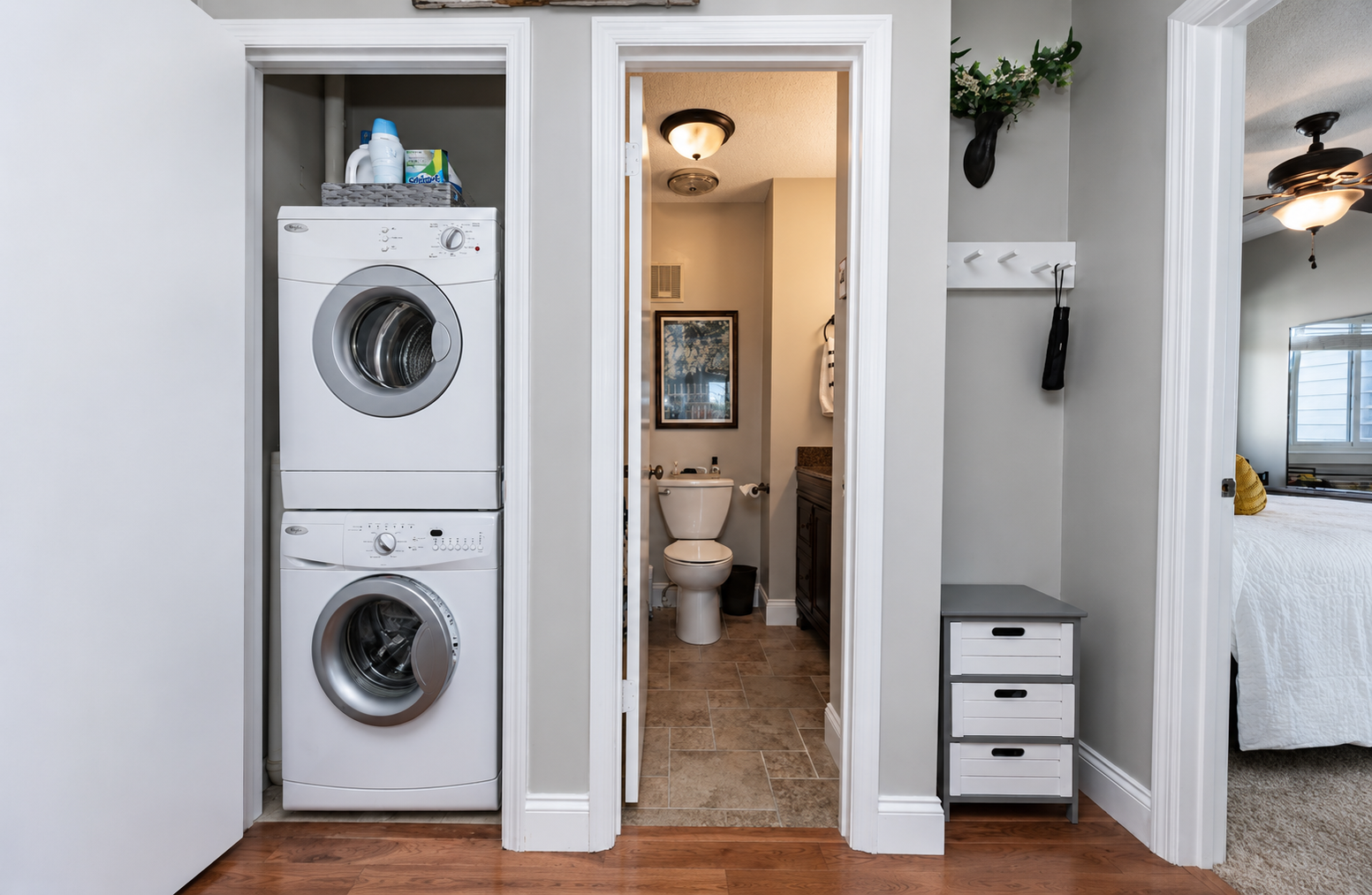 Washer and dryer located in the condo for your convenience.