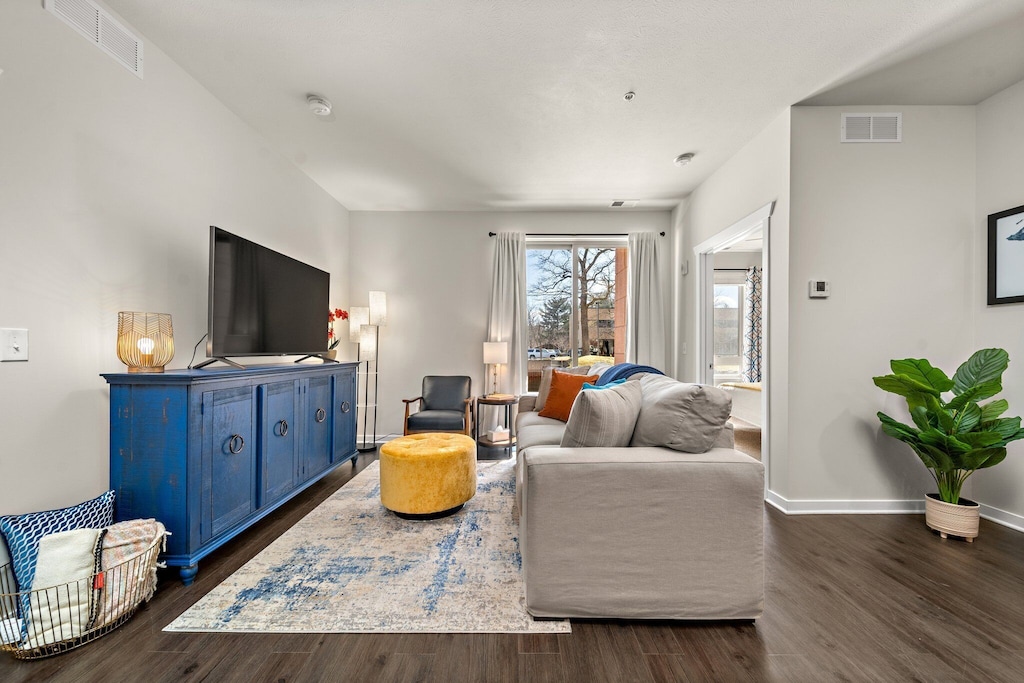 This cozy couch opens up as a sofa bed for additional sleeping. We purchased the upgraded mattress so it's better than most sofa beds!