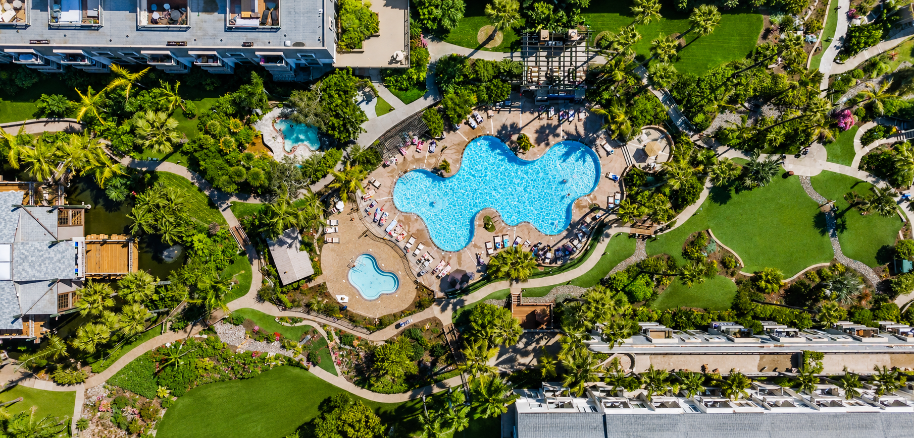Main pool, two hot tubs, and seven-hole miniature golf course