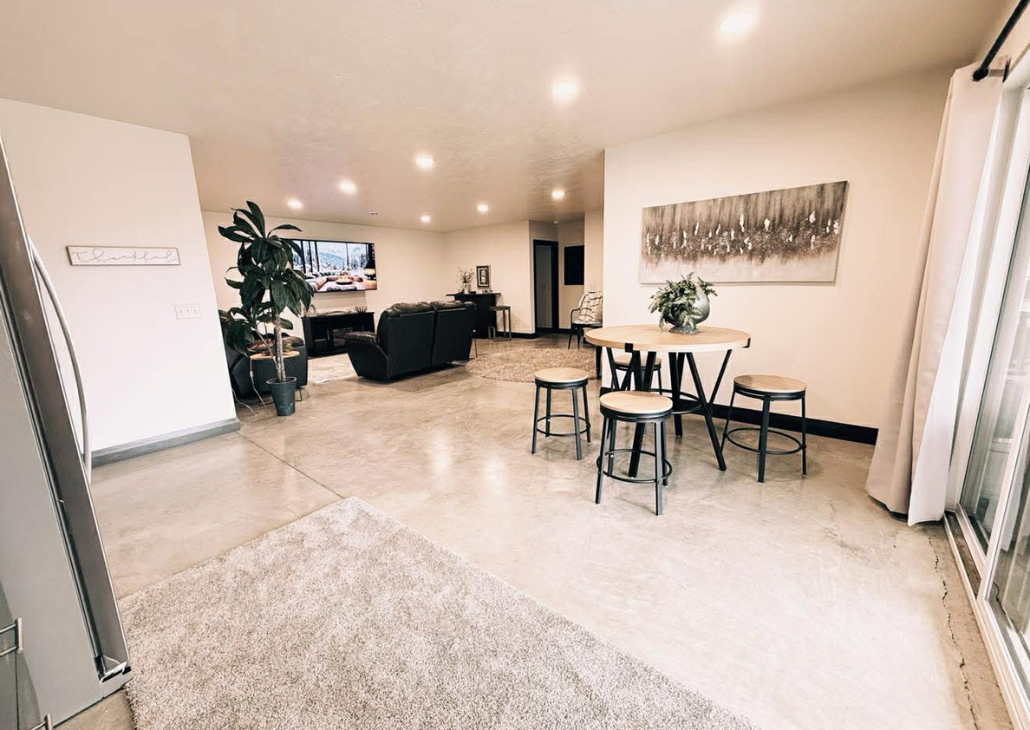 View from the kitchenette into the dining/living area.