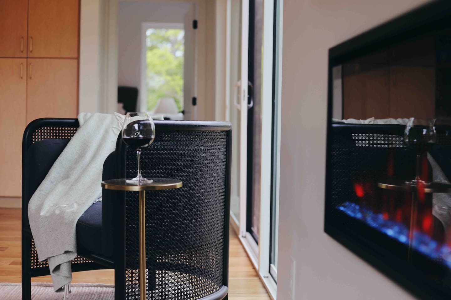 Have a relaxing glass of wine and conversation by the fireplace