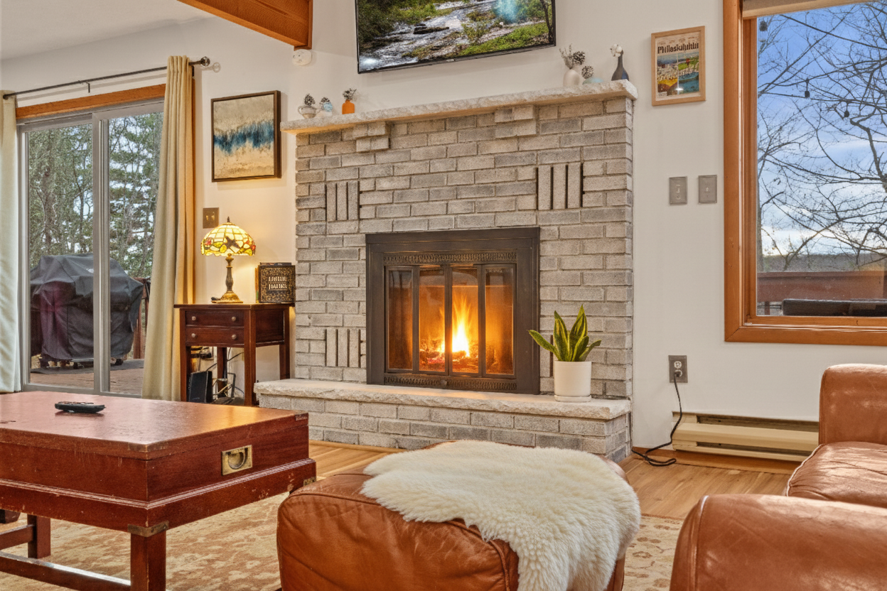 Warm up by the electric fireplace