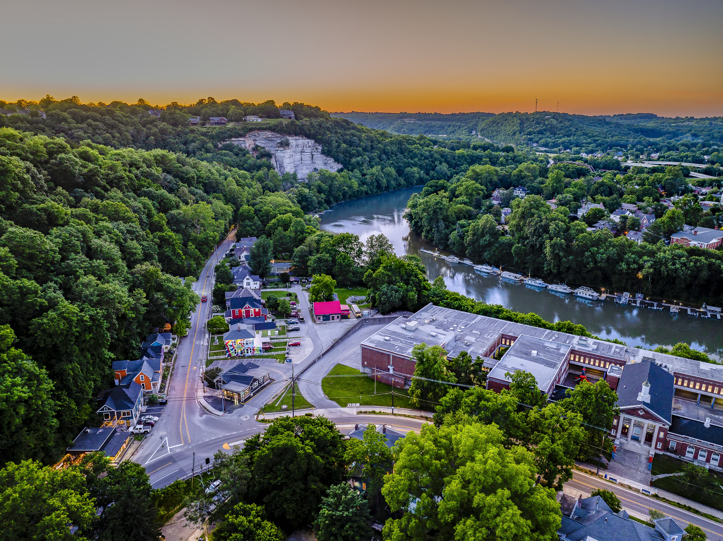 The Kentucky River glows at dusk, offering one of Frankfort's most iconic views just steps from your front door.