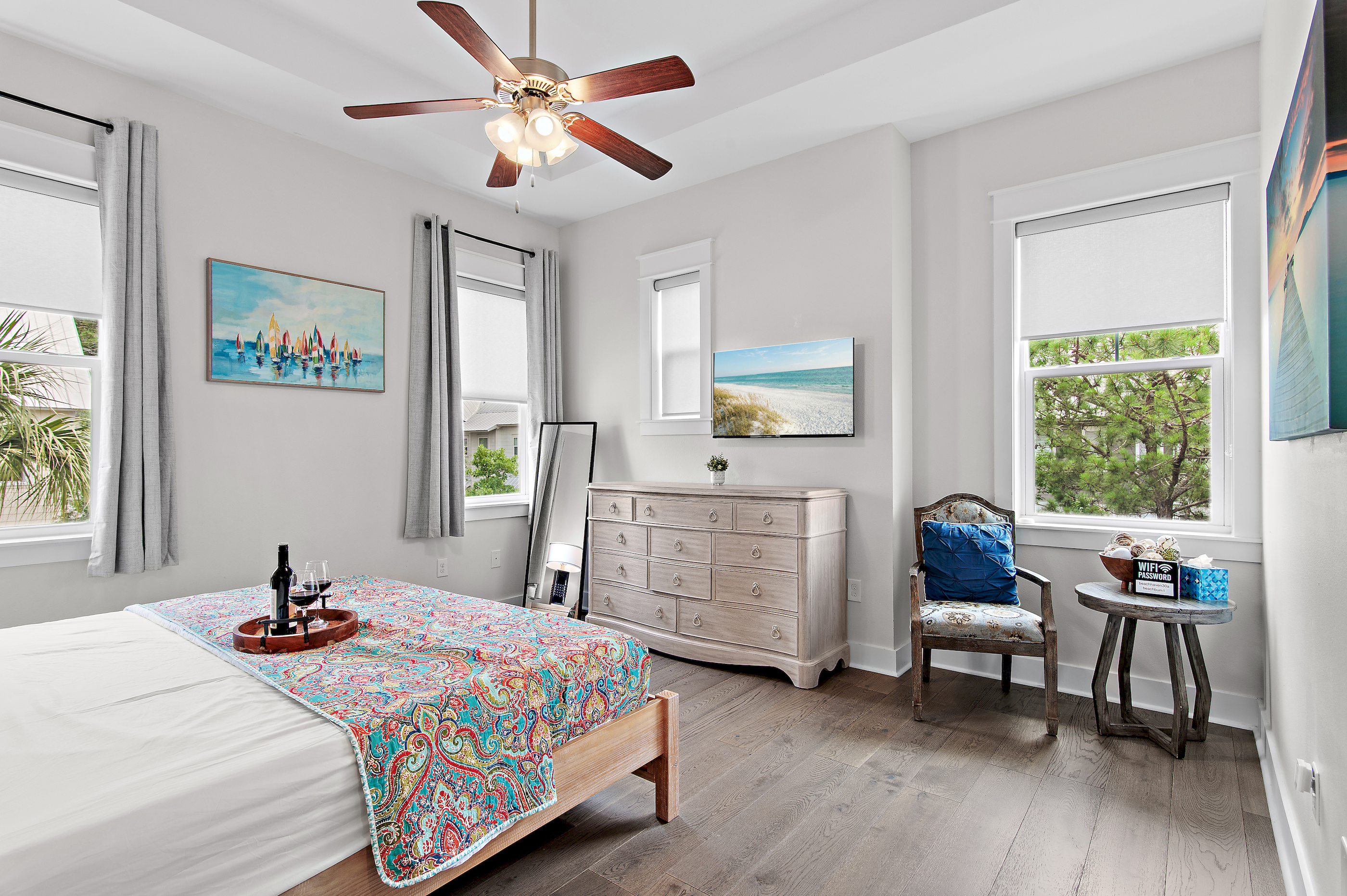 Spacious master bedroom featuring panoramic views and an inviting atmosphere for ultimate relaxation.