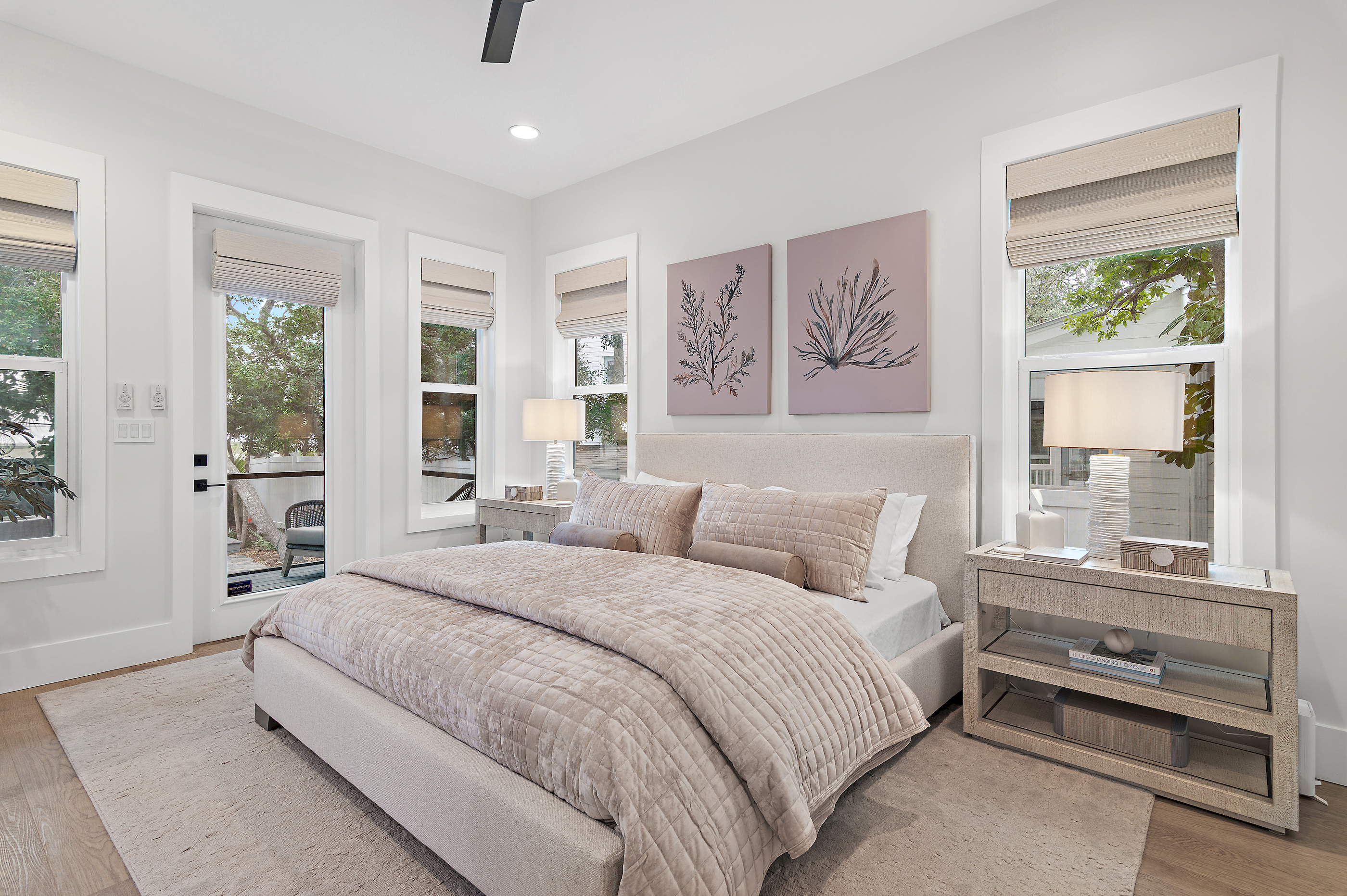 Relax in luxury in this first floor, pool side, primary suite.  This room offers a king size bed, large closet, dresser, smart TV, ensuite bathroom, and direct access to the rear screen porch and pool area.