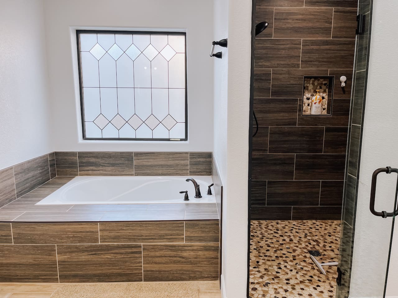 Master suite large tub and walk-in shower