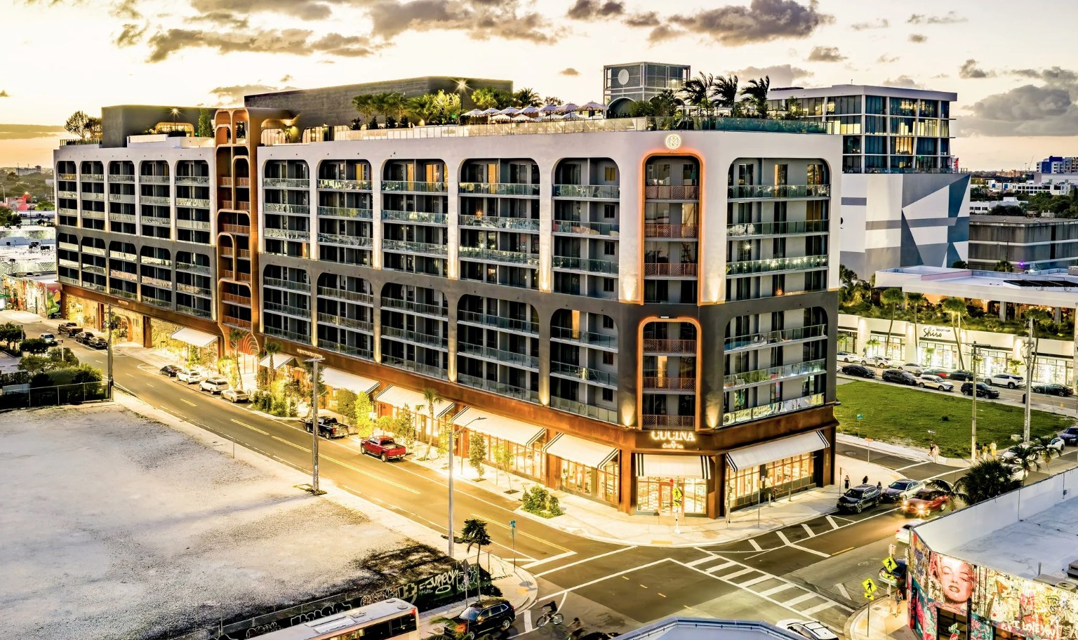 NoMad Wynwood at golden hour — sunset views from every west-facing residence