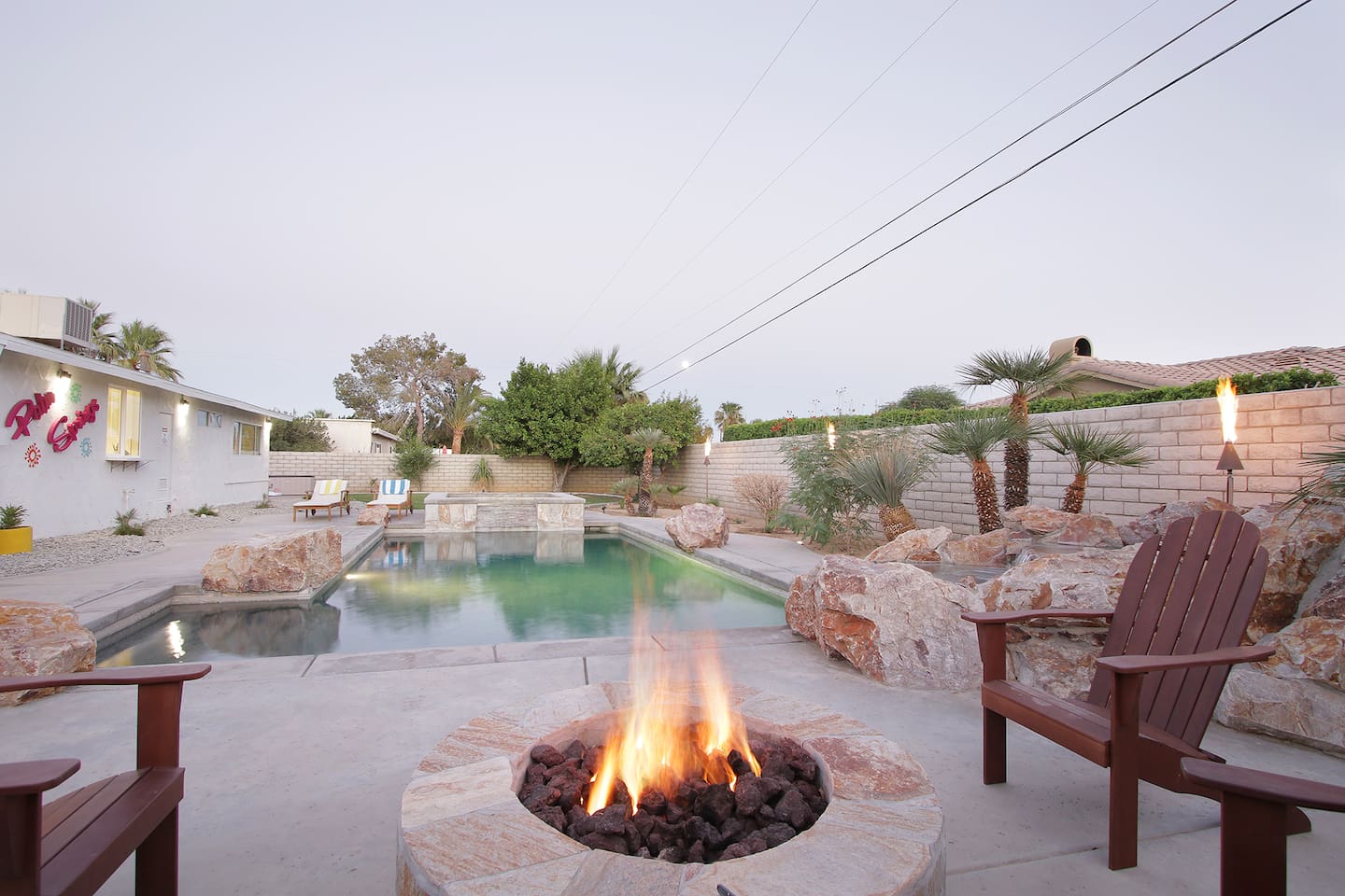 Fire-pit near the hot tub for the cool desert nights