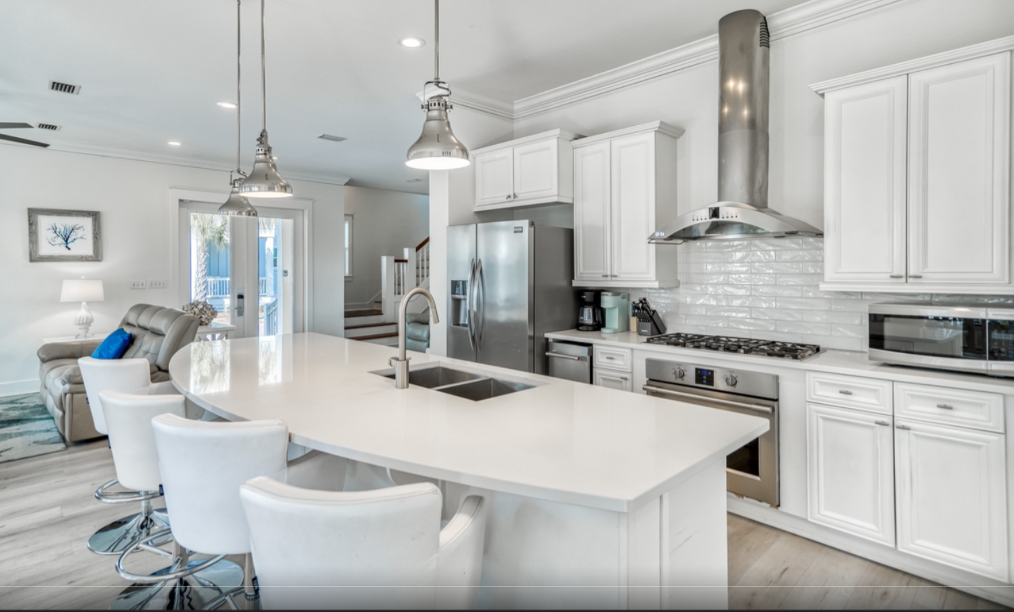 Kitchen with large island for gathering and games