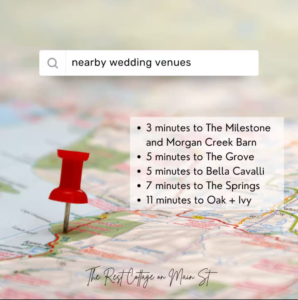 3 min to The Milestone and Morgan Creek Barn. 5 min to The Grove and Bella Cavalli. 7 min to The Springs. 11 min to Oak and Ivy. Modern farmhouse Airbnb in Aubrey TX sleeps 7 with backyard parking for 4 vehicles.